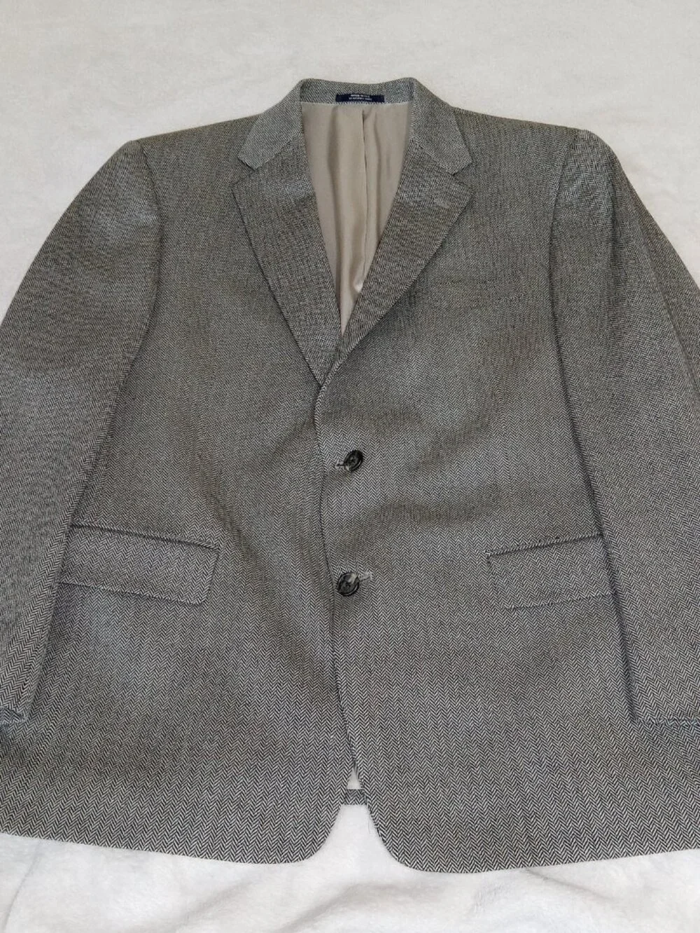 Hart Schaffner Marx Blazer 42S Gray Herringbone Wool USA Union Made Vintage